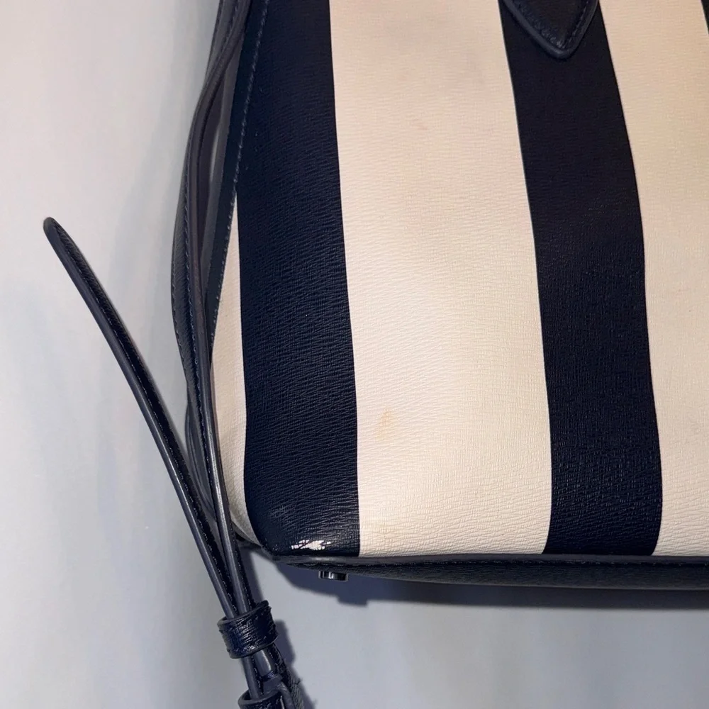 Kate Spade navy and White Striped Satchel